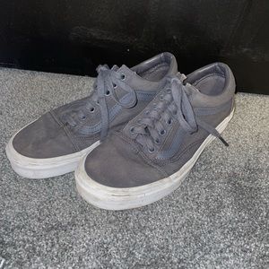 Dark Gray Lace Up Low Vans with Gray Laces